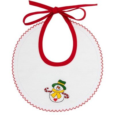FILET Christmas baby bib in soft cotton embroidered with a snowman, 22 x 21 cm, Made in Italy FILET Christmas baby bib in soft cotton embroidered with a snowman, 22 x 21 cm, Made in Italy