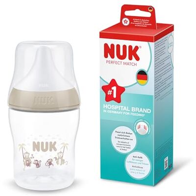 NUK Perfect Match Baby Bottle 0+ Months 150ml Anti Colic Feeding Bottle PP Temperature Control Indicator Monkey 1 Count NUK Perfect Match Baby Bottle 0+ Months 150ml Anti Colic Feeding Bottle PP Temperature Control Indicator Monkey 1 Count