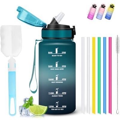 Mujigaga 500ml Kids Water Bottle with Straw Leakproof Motivational Slogan Motivational Bottle with Sponge Brush for School Picnic Running Mujigaga 500ml Kids Water Bottle with Straw Leakproof Motivational Slogan Motivational Bottle with Sponge Brush for School Picnic Running