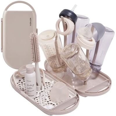 MOTHER-K Travel Baby Bottle Drying Rack Set, Including Bottle Brush and Travel Bottle, for Working Mom or Camping with Baby (Cream Mocha) MOTHER-K Travel Baby Bottle Drying Rack Set, Including Bottle Brush and Travel Bottle, for Working Mom or Camping with Baby (Cream Mocha)