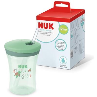 NUK First Choice Learner Straw Cup 12+ Months 230ml Leak Proof Toddler Bottle with Straw Green Turtle 1 Count NUK First Choice Learner Straw Cup 12+ Months 230ml Leak Proof Toddler Bottle with Straw Green Turtle 1 Count