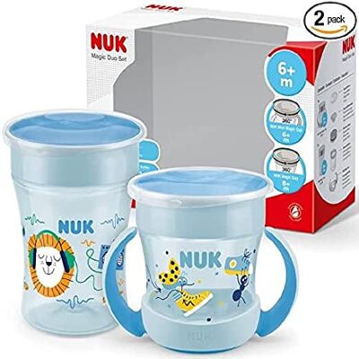 NUK Magic Cup & Mini Cup Drinking Cup, Duo Set, Leak-Proof 360° Drinking Rim, from 6 Months and BPA-Free, 160 ml & 230 ml, Blue NUK Magic Cup & Mini Cup Drinking Cup, Duo Set, Leak-Proof 360° Drinking Rim, from 6 Months and BPA-Free, 160 ml & 230 ml, Blue