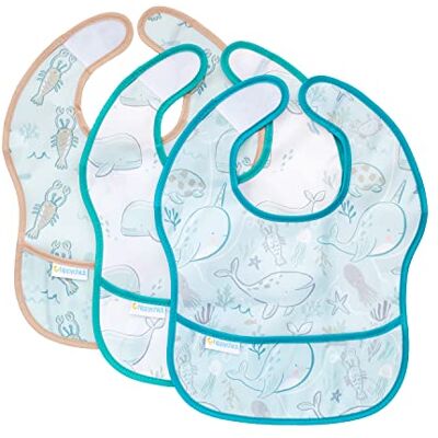 Hippychick Baby Weaning Bib, Waterproof Bibs with Pockets, for 6-24 Months, Little Bib 3 Pack Under The Sea Hippychick Baby Weaning Bib, Waterproof Bibs with Pockets, for 6-24 Months, Little Bib 3 Pack Under The Sea