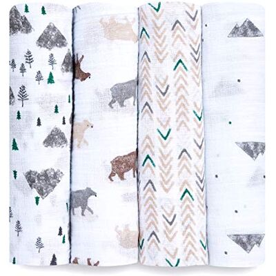 aden + anais Essentials Swaddle Blanket, Muslin Blankets for Girls & Boys, Baby Receiving Swaddles, Newborn Gifts, Infant Shower Items, Toddler Gift, Wearable Swaddling Set, 4 Pack, Bear Necessities aden + anais Essentials Swaddle Blanket, Muslin Blankets for Girls & Boys, Baby Receiving Swaddles, Newborn Gifts, Infant Shower Items, Toddler Gift, Wearable Swaddling Set, 4 Pack, Bear Necessities