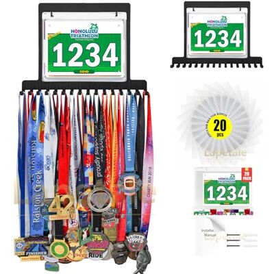 Lapetale Fashion Bib Vinyls Medal Hanger Display,Medal Holder with Bib Vinyls Hooks,Easy to Use,Medal Holder for Wall,Cheer Medal Holder Display 60 Medals and 30 Race Bibs-20 Vinyls Bonus Lapetale Fashion Bib Vinyls Medal Hanger Display,Medal Holder with Bib Vinyls Hooks,Easy to Use,Medal Holder for Wall,Cheer Medal Holder Display 60 Medals and 30 Race Bibs-20 Vinyls Bonus