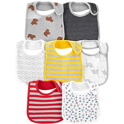 Simple Joys by Carter's Unisex Babies' Teething Bibs, Pack of 7, White/Grey Heather, Animal/Sailboats, One Size Simple Joys by Carter's Unisex Babies' Teething Bibs, Pack of 7, White/Grey Heather, Animal/Sailboats, One Size