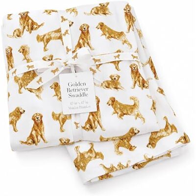 Mud Pie GOLDEN RETRIEVER MUSLIN SWADDLE BLANKET, Cotton, 47" x 47 Mud Pie GOLDEN RETRIEVER MUSLIN SWADDLE BLANKET, Cotton, 47" x 47