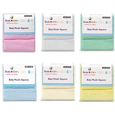DUDU N GIRLIE 6 Pack Baby Muslin Squares 70x70cm,White & Yellow, Double Layer 100% Cotton Muslin, Burp Cloths for Newborns, Baby Care & Feeding Essentials DUDU N GIRLIE 6 Pack Baby Muslin Squares 70x70cm,White & Yellow, Double Layer 100% Cotton Muslin, Burp Cloths for Newborns, Baby Care & Feeding Essentials