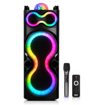 Pyle Portable Karaoke Machine, 240W Bluetooth Speaker, Wireless Mic, Black Dual 10 Inch Woofers, Rechargeable Battery, PA Speaker System for Parties, Events, Karaoke Nights & Outdoor Use Pyle Portable Karaoke Machine, 240W Bluetooth Speaker, Wireless Mic, Black Dual 10 Inch Woofers, Rechargeable Battery, PA Speaker System for Parties, Events, Karaoke Nights & Outdoor Use
