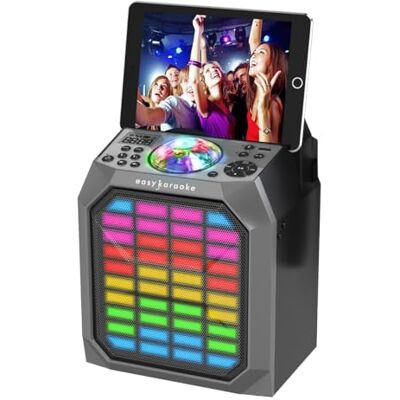 EASY KARAOKE Party Hub with Light Show and Wireless Microphone – Rechargable Bluetooth Speaker with Microphone, LED Effects, Recording & Playback – EKS222BT Sing Cube, Black EASY KARAOKE Party Hub with Light Show and Wireless Microphone – Rechargable Bluetooth Speaker with Microphone, LED Effects, Recording & Playback – EKS222BT Sing Cube, Black