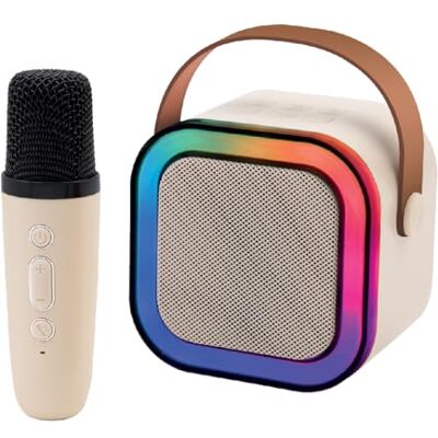 Global Gizmos 54959 Mini Karaoke Machine with Wireless Microphone/Wireless Portable Bluetooth Speaker/Multi-Coloured LED Lights Global Gizmos 54959 Mini Karaoke Machine with Wireless Microphone/Wireless Portable Bluetooth Speaker/Multi-Coloured LED Lights
