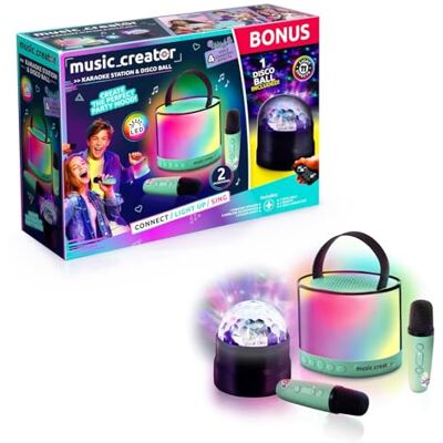 Music Creator Karaoke Station with Disco Ball – Portable Wireless Speaker with 2 Wireless Microphones, 11 LED Light Effects & 4 Voice Changing Effects Kids Karaoke Machine & Party Speaker Music Creator Karaoke Station with Disco Ball – Portable Wireless Speaker with 2 Wireless Microphones, 11 LED Light Effects & 4 Voice Changing Effects Kids Karaoke Machine & Party Speaker