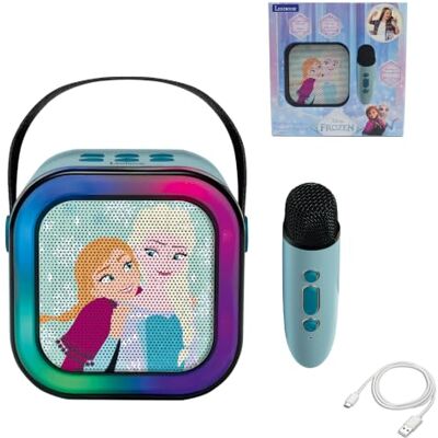 LEXIBOOK , Frozen, Karaoke Speaker, 1 Microphone, Blue, BTC020FZLXB Portable Bluetooth karaoke speaker, wireless mic, USB-C rechargeable battery, multicolor lights, compact travel design toys. LEXIBOOK , Frozen, Karaoke Speaker, 1 Microphone, Blue, BTC020FZLXB Portable Bluetooth karaoke speaker, wireless mic, USB-C rechargeable battery, multicolor lights, compact travel design toys.