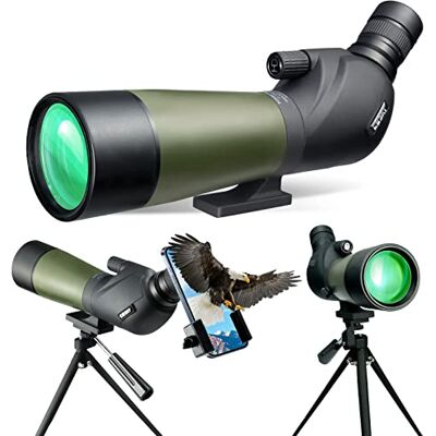 Gosky 20-60x60 HD Spotting Scope with Tripod, Carrying Bag and Scope Phone Adapter BAK4 Telescope for Target Shooting Hunting Bird Watching Wildlife Scenery Gosky 20-60x60 HD Spotting Scope with Tripod, Carrying Bag and Scope Phone Adapter BAK4 Telescope for Target Shooting Hunting Bird Watching Wildlife Scenery