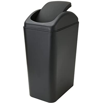 Abuff Small Lidded Trash Can, 12 Liter/3 Gallon Small Black Plastic Trash Can Garbage Bin with Lid for Office, Bedroom, Bathroom Abuff Small Lidded Trash Can, 12 Liter/3 Gallon Small Black Plastic Trash Can Garbage Bin with Lid for Office, Bedroom, Bathroom