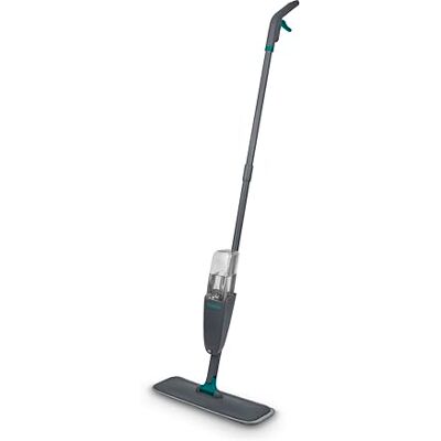 Tower Spray Mop with 4 Washable Microfibre Pads & 500ml Refillable Bottle, Lightweight, Ergonomic, Multi-Surface Cleaning, Anthracite & Teal, T769012TL Tower Spray Mop with 4 Washable Microfibre Pads & 500ml Refillable Bottle, Lightweight, Ergonomic, Multi-Surface Cleaning, Anthracite & Teal, T769012TL