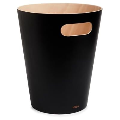 Umbra Woodrow 2-Gallon Modern Wooden Trash Can Wastebasket, Attractive Bin for Garbage or Recycling, Suitable for Home or Office, Black/Natural Umbra Woodrow 2-Gallon Modern Wooden Trash Can Wastebasket, Attractive Bin for Garbage or Recycling, Suitable for Home or Office, Black/Natural