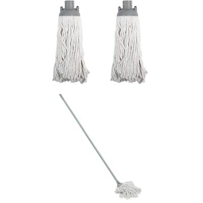 JVL String Mop With 2 Replacement Heads – Grey – Machine Washable Microfibre Mop Set JVL String Mop With 2 Replacement Heads – Grey – Machine Washable Microfibre Mop Set