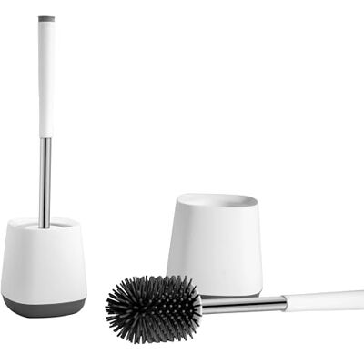 Nicoman Toilet Brush with Drainage Holder Set,Flex Silicone Anti-Clog Anti-Drip Brush Head, White/Grey Colour with Stainless Steel Handle, 1-Pack Nicoman Toilet Brush with Drainage Holder Set,Flex Silicone Anti-Clog Anti-Drip Brush Head, White/Grey Colour with Stainless Steel Handle, 1-Pack