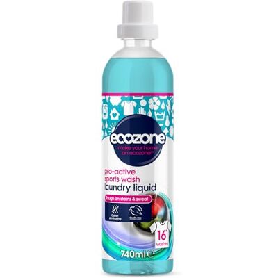 Ecozone Pro-Active Sports Wash, Ultra Concentrated Laundry Liquid Bio Detergent, Washing Machine Clothing Stain & Odour Removal, Natural Vegan Non Toxic Eco-Friendly, Gentle on Skin, 16 Washes (740ml) Ecozone Pro-Active Sports Wash, Ultra Concentrated Laundry Liquid Bio Detergent, Washing Machine Clothing Stain & Odour Removal, Natural Vegan Non Toxic Eco-Friendly, Gentle on Skin, 16 Washes (740ml)