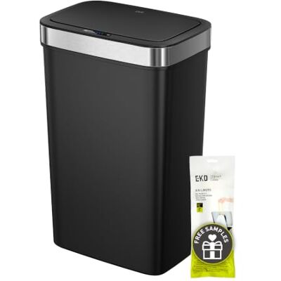 EKO Hana Deluxe Sensor Bin, 50L Kitchen Bin with Touch-Free Automatic Opening, Stainless Steel Trim, Soft Close Lid, Black EKO Hana Deluxe Sensor Bin, 50L Kitchen Bin with Touch-Free Automatic Opening, Stainless Steel Trim, Soft Close Lid, Black