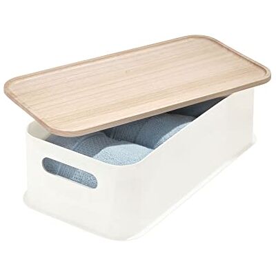 InterDesign iDesign Drawers Unit, Medium Box BPA Free Recycled Handles, Plastic Storage Bin with Paulownia Wood Lid, White, Coconut, 13.6 x 21.6 x 43.2 cm InterDesign iDesign Drawers Unit, Medium Box BPA Free Recycled Handles, Plastic Storage Bin with Paulownia Wood Lid, White, Coconut, 13.6 x 21.6 x 43.2 cm