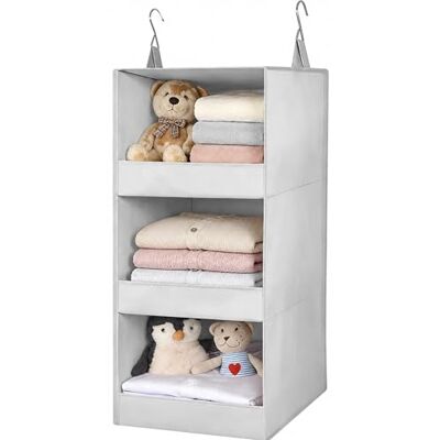 Admygo 3 Shelf Hanging Wardrobe Organiser, Foldable Hanging Storage Shelves for Wardrobe, Clothes Organiser with Metal Hooks, Space Saving Hanging Clothes Organiser, Grey (31.1 x 12.2 x 12.2 Inch) Admygo 3 Shelf Hanging Wardrobe Organiser, Foldable Hanging Storage Shelves for Wardrobe, Clothes Organiser with Metal Hooks, Space Saving Hanging Clothes Organiser, Grey (31.1 x 12.2 x 12.2 Inch)