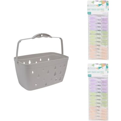 JVL Grey Peg Basket with 48 Soft Touch Leaf Clothes Pegs – Laundry Peg Storage – Assorted Colours JVL Grey Peg Basket with 48 Soft Touch Leaf Clothes Pegs – Laundry Peg Storage – Assorted Colours