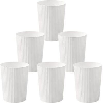Cetomo 7.2L*6 Plastic Waste Paper Bin, Trash Can, Small Bins, Bedroom Bin, Round Waste Basket with Solid Stripe for Kitchen Rooms, Nesting, Matte, Frosted, Minimalist, Open Top, White, 7.2L(6 Pack) Cetomo 7.2L*6 Plastic Waste Paper Bin, Trash Can, Small Bins, Bedroom Bin, Round Waste Basket with Solid Stripe for Kitchen Rooms, Nesting, Matte, Frosted, Minimalist, Open Top, White, 7.2L(6 Pack)