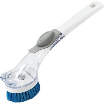 TreeLen Soap Dispensing Dish Brush with Replacement Heads, Kitchen Scrubbing Brush with Non-Slip Handle, Washing Up Brush for Pots, Pans and Sinks, Durable Scrubber with Soap Dispenser, Grey/White TreeLen Soap Dispensing Dish Brush with Replacement Heads, Kitchen Scrubbing Brush with Non-Slip Handle, Washing Up Brush for Pots, Pans and Sinks, Durable Scrubber with Soap Dispenser, Grey/White