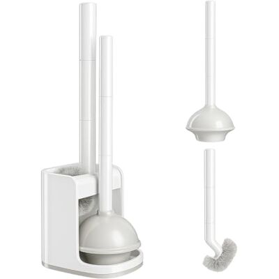 TreeLen Toilet Plunger and Toilet Brush Set with Individual Holders, Compact Bathroom Cleaning Combo, High Pressure Clog Remover & Stiff Bristle Scrubber, Space-Saving Storage, White TreeLen Toilet Plunger and Toilet Brush Set with Individual Holders, Compact Bathroom Cleaning Combo, High Pressure Clog Remover & Stiff Bristle Scrubber, Space-Saving Storage, White