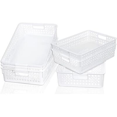 Cetomo Plastic Storage Box, Storage Baskets with Handle, Shelf Basket Organizer with Hole, Open Top Storage Bin for Home Kitchen Office, White, 6 Pack (34.5 x 24.5 x 8.5 cm) Cetomo Plastic Storage Box, Storage Baskets with Handle, Shelf Basket Organizer with Hole, Open Top Storage Bin for Home Kitchen Office, White, 6 Pack (34.5 x 24.5 x 8.5 cm)