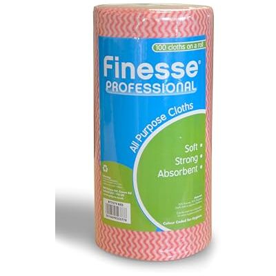 Finesse Professional All Purpose Cloths, Roll of 100 Soft, Strong and Absorbent Red Finesse Professional All Purpose Cloths, Roll of 100 Soft, Strong and Absorbent Red