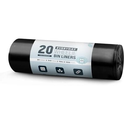 EcoBag Eco-Friendly Wheelie Bin Liners 240L 18 Microns Heavy Duty & Leak Resistant Recycling Bags for Garden, Kitchen, House, Office & Caterers (Everyday (18μm)) EcoBag Eco-Friendly Wheelie Bin Liners 240L 18 Microns Heavy Duty & Leak Resistant Recycling Bags for Garden, Kitchen, House, Office & Caterers (Everyday (18μm))