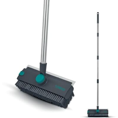 Tower 2-in-1 Floor Scrubbing Brush with Squeegee, Rotating Head, Edge Bristles & Long Handle, Anthracite & Teal, T769011TL Tower 2-in-1 Floor Scrubbing Brush with Squeegee, Rotating Head, Edge Bristles & Long Handle, Anthracite & Teal, T769011TL