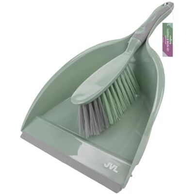 JVL Dustpan and Brush Set with Rubber Grip – Handheld Home Cleaning Set, Green JVL Dustpan and Brush Set with Rubber Grip – Handheld Home Cleaning Set, Green