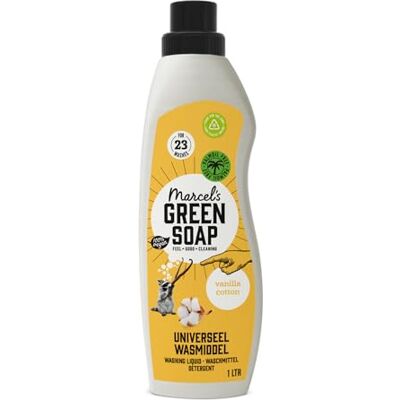 Marcel's Green Soap Universal Washing Liquid Vanilla & Cotton White and coloured laundry Microplastic-free formula Vegan 100% recycled plastic bottle Refillable 23 washes 1L Marcel's Green Soap Universal Washing Liquid Vanilla & Cotton White and coloured laundry Microplastic-free formula Vegan 100% recycled plastic bottle Refillable 23 washes 1L