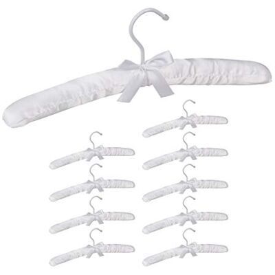Relaxdays Satin Clothes Hanger Set of 10, Soft Padding, 360° Swivel Hooks, Decorative Bow, 38 cm Wide, White Relaxdays Satin Clothes Hanger Set of 10, Soft Padding, 360° Swivel Hooks, Decorative Bow, 38 cm Wide, White
