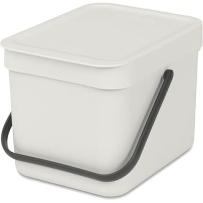 Brabantia Sort & Go Food Waste Bin 6L (Light Grey), Space-Efficient Plastic Recycle Bin with Handle, Removable and Stay-Open Lid, Easy to Clean Kitchen Compost Caddy without Nooks and Rims Brabantia Sort & Go Food Waste Bin 6L (Light Grey), Space-Efficient Plastic Recycle Bin with Handle, Removable and Stay-Open Lid, Easy to Clean Kitchen Compost Caddy without Nooks and Rims