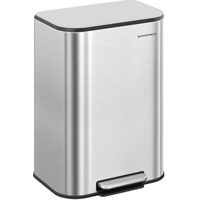 SONGMICS Kitchen Bin, 50 L Pedal Bin, Steel Trash Bin, Soft-Close Lid, Stays Open, Inner Bucket, Wide Non-Slip Pedal, Metallic Silver LTB547E01 SONGMICS Kitchen Bin, 50 L Pedal Bin, Steel Trash Bin, Soft-Close Lid, Stays Open, Inner Bucket, Wide Non-Slip Pedal, Metallic Silver LTB547E01