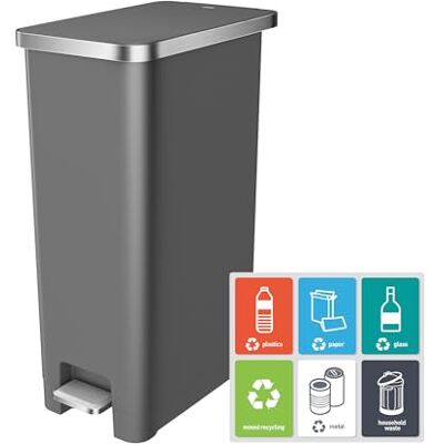 EKO Hana 45L Kitchen Pedal Bin, Step Rubbish Bin with Built-In Wheels for Kitchen & Household Use (Grey) EKO Hana 45L Kitchen Pedal Bin, Step Rubbish Bin with Built-In Wheels for Kitchen & Household Use (Grey)