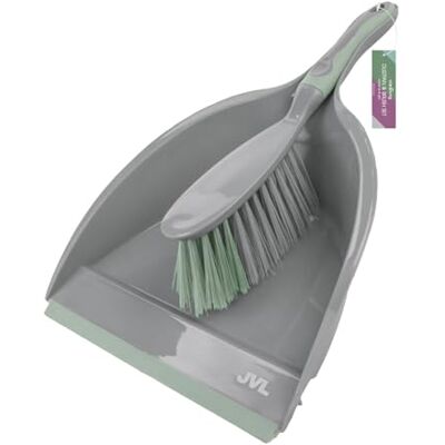 JVL Dustpan and Brush Set with Rubber Grip – Handheld Home Cleaning Set, Grey JVL Dustpan and Brush Set with Rubber Grip – Handheld Home Cleaning Set, Grey