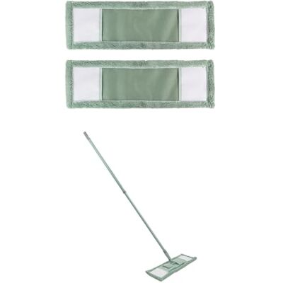 JVL Extended Microfibre Mop with 2 Replacement Heads – Flat Floor Cleaner with Long Handle – Machine Washable & Reusable – Green JVL Extended Microfibre Mop with 2 Replacement Heads – Flat Floor Cleaner with Long Handle – Machine Washable & Reusable – Green