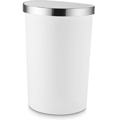 Swan Tower Curved Sensor Bin with Liner Retainer Ring, Durable PP Body, Battery Operated, 50L, White with Stainless Steel Trim on Lid Swan Tower Curved Sensor Bin with Liner Retainer Ring, Durable PP Body, Battery Operated, 50L, White with Stainless Steel Trim on Lid