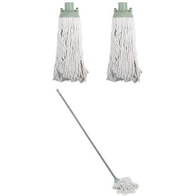 JVL String Mop With 2 Replacement Heads – Green – Machine Washable Microfibre Mop Set JVL String Mop With 2 Replacement Heads – Green – Machine Washable Microfibre Mop Set