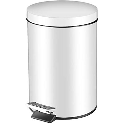 GONICVIN Pedal Bin, 3L Round Stainless Steel Bathroom Bin Kitchen Bin with Lid, Rubbish Bin Trash Bin Waste Basket with Removable Inner Bucket for Home, Kitchen, Office (White) GONICVIN Pedal Bin, 3L Round Stainless Steel Bathroom Bin Kitchen Bin with Lid, Rubbish Bin Trash Bin Waste Basket with Removable Inner Bucket for Home, Kitchen, Office (White)