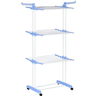HOMCOM 4-Tier Clothes Airer Foldable Clothes Horse with Wings Steel Blue HOMCOM 4-Tier Clothes Airer Foldable Clothes Horse with Wings Steel Blue