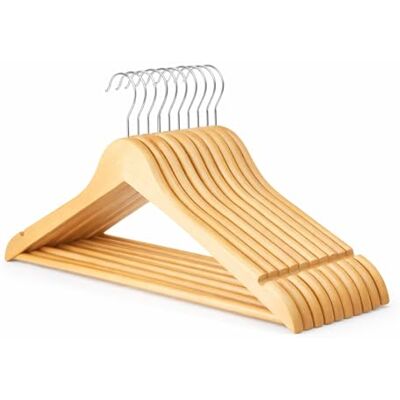 1ABOVE 10 Pack Grade-A Natural Wooden Coat Hangers with Non-Slip Trouser Bar & Shoulder Notches – Heavy-Duty Strong Wood Clothes Hangers for Suits, Jackets, Dresses & Pants 1ABOVE 10 Pack Grade-A Natural Wooden Coat Hangers with Non-Slip Trouser Bar & Shoulder Notches – Heavy-Duty Strong Wood Clothes Hangers for Suits, Jackets, Dresses & Pants