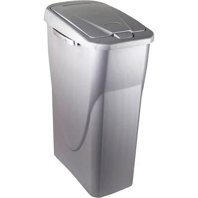 M home by Mazzei Mondex 25L Plastic Recycling Bin Easy Push Opening Silver Grey Ideal for Kitchen, Bathroom, Cellar Made in France M home by Mazzei Mondex 25L Plastic Recycling Bin Easy Push Opening Silver Grey Ideal for Kitchen, Bathroom, Cellar Made in France