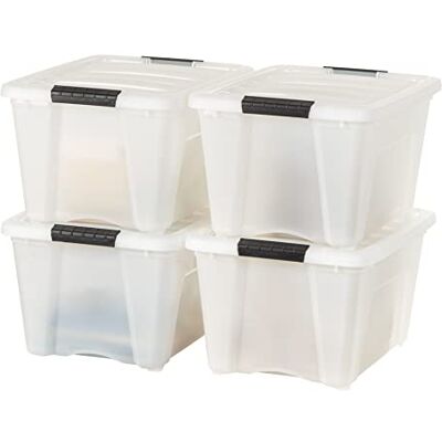 IRIS USA , Inc. Plastic Storage Bin Tote Organizing Container with Durable Lid and Secure Latching Buckles, Stackable and Nestable, Pearl/Black, 32 Qt IRIS USA , Inc. Plastic Storage Bin Tote Organizing Container with Durable Lid and Secure Latching Buckles, Stackable and Nestable, Pearl/Black, 32 Qt